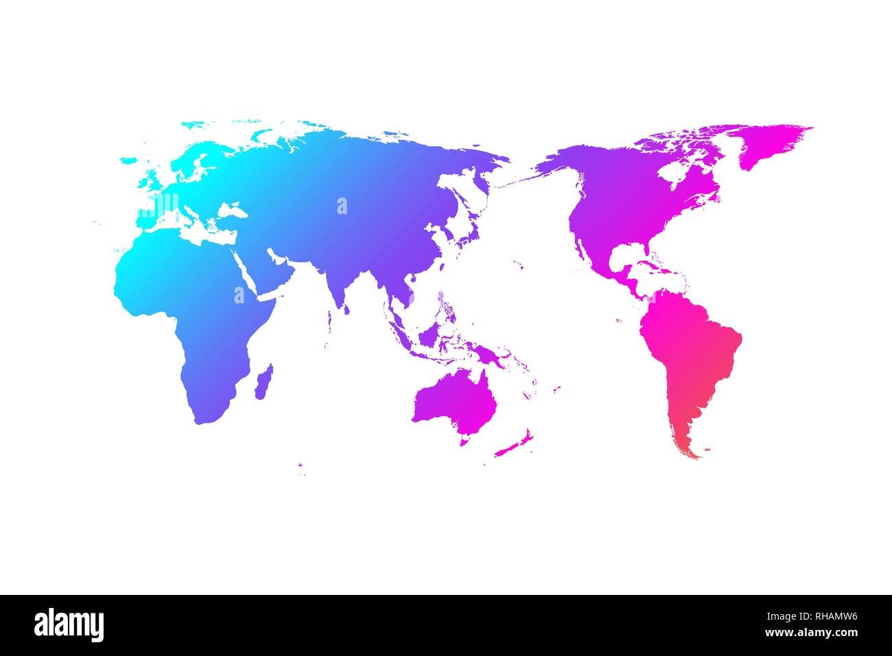 Carte du monde coloré vecteur gradient, de l'Asie dans le centre Illustration de Vecteur