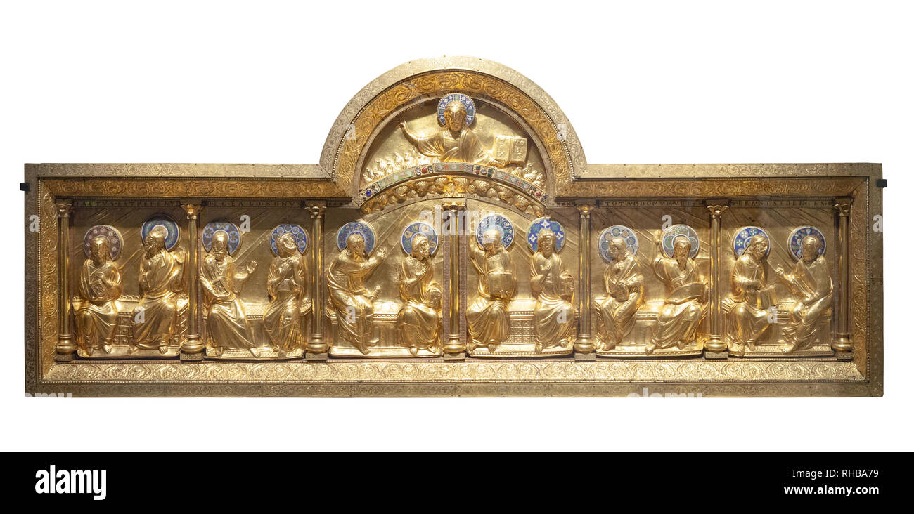 Retable de la Pentecôte de l'Abbaye de Stavelot. L'Art Roman vers 1160-1170. Banque D'Images