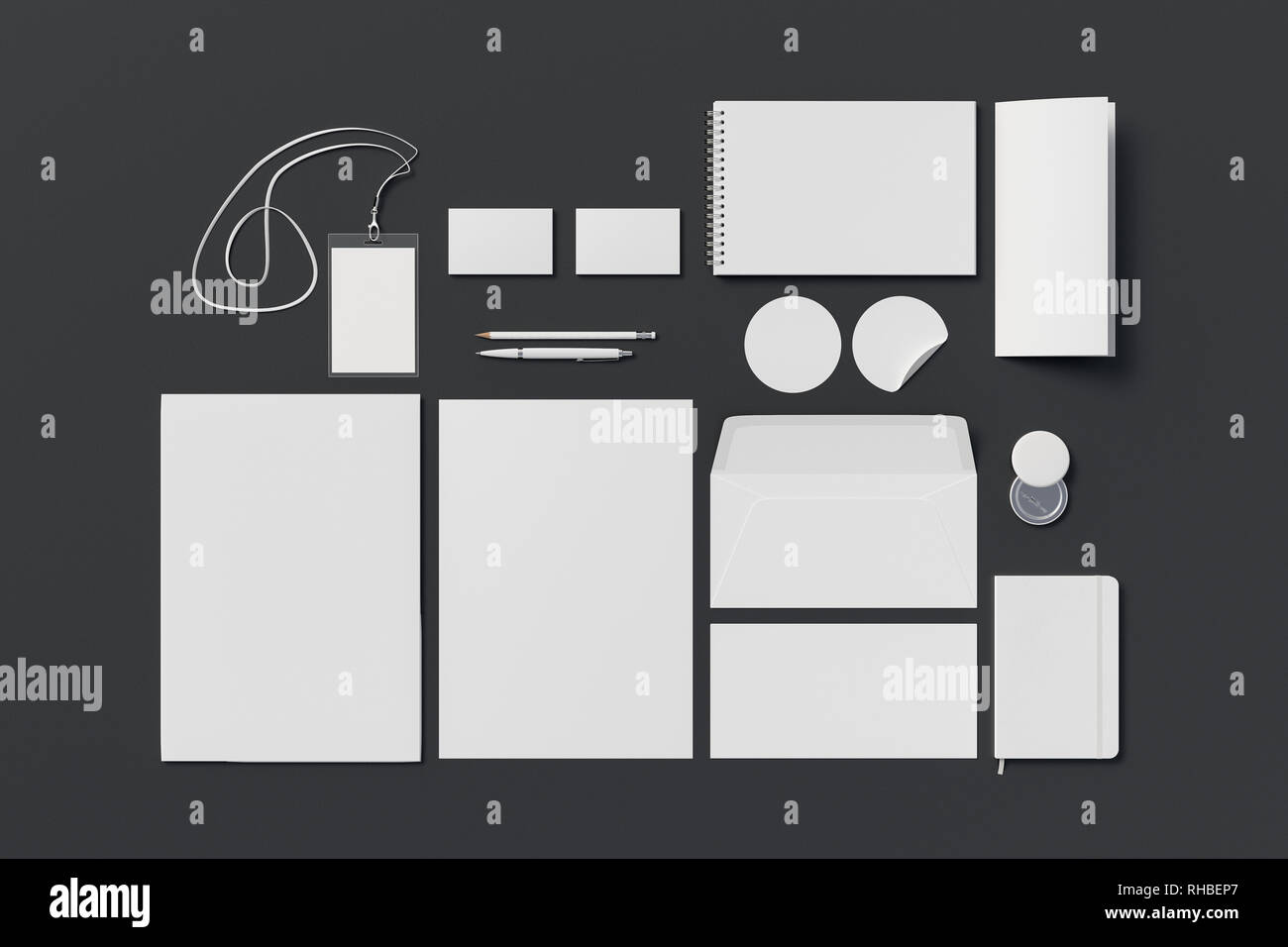 Identité de l'entreprise. Maquette de mise en place de la marque de papeterie sur fond noir Banque D'Images