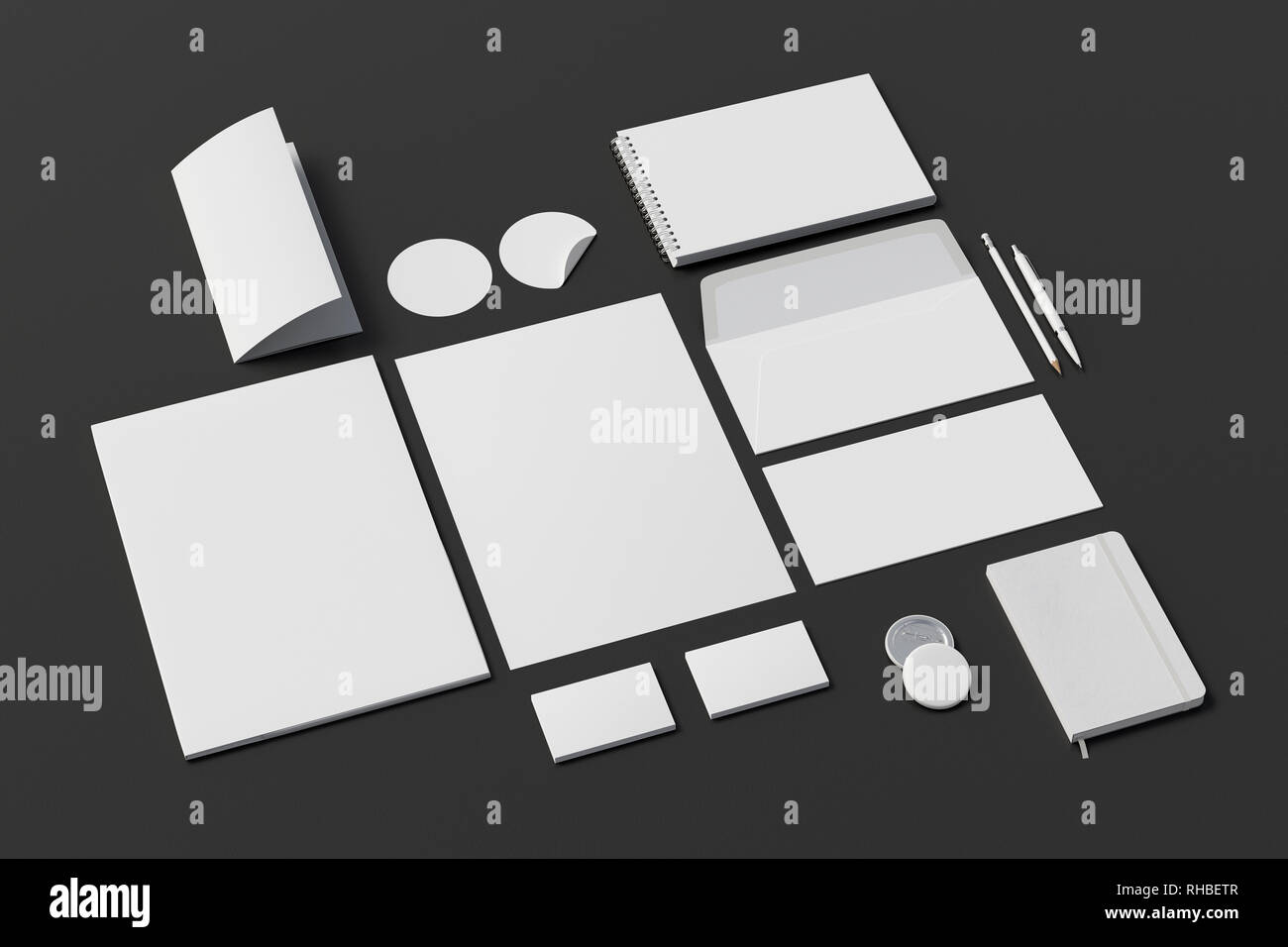 Identité de l'entreprise. Maquette de mise en place de la marque de papeterie sur fond noir Banque D'Images