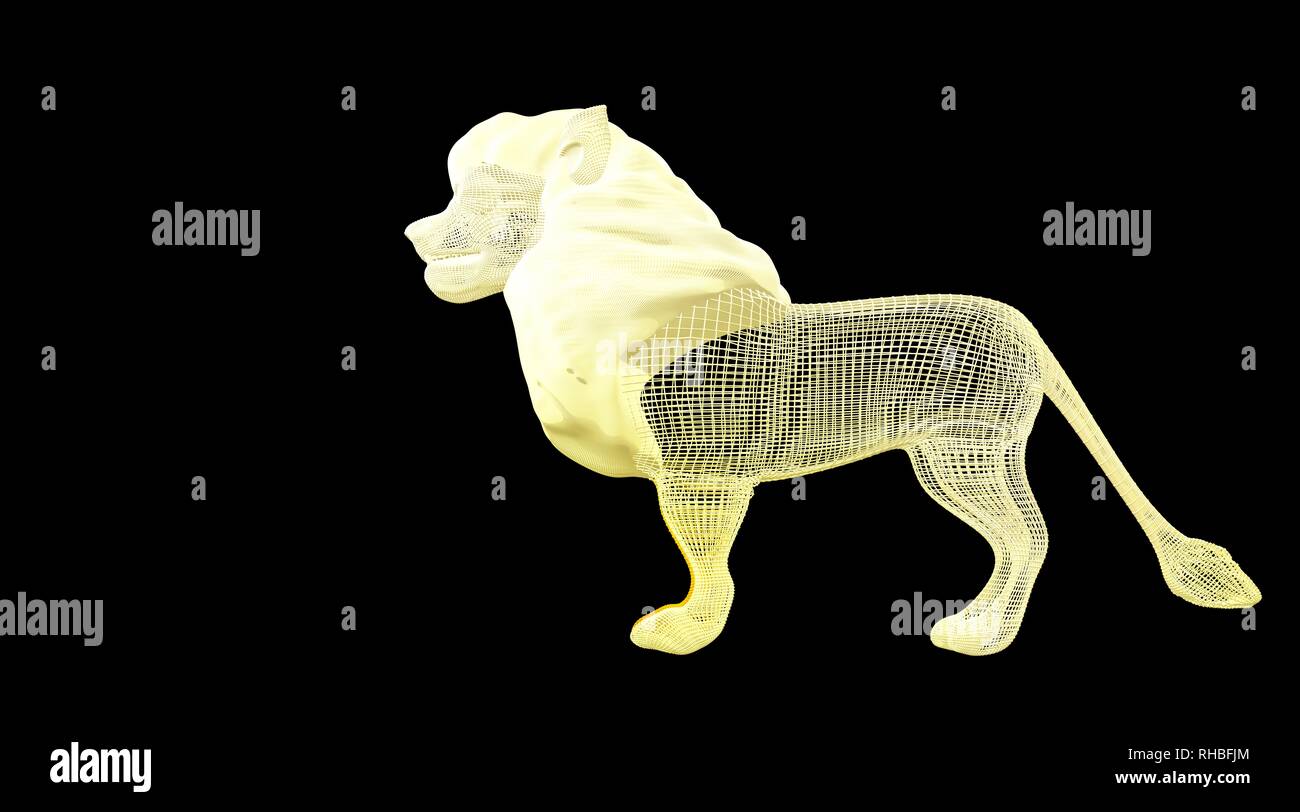 Le rendu 3D d'un animal wireframe isolé sur un fond noir Banque D'Images