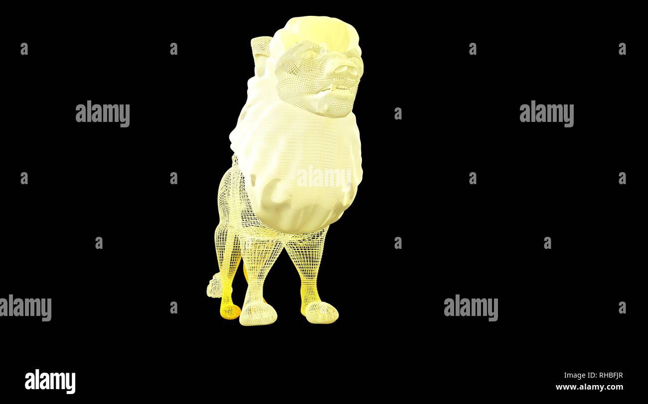 Le rendu 3D d'un animal wireframe isolé sur un fond noir Banque D'Images