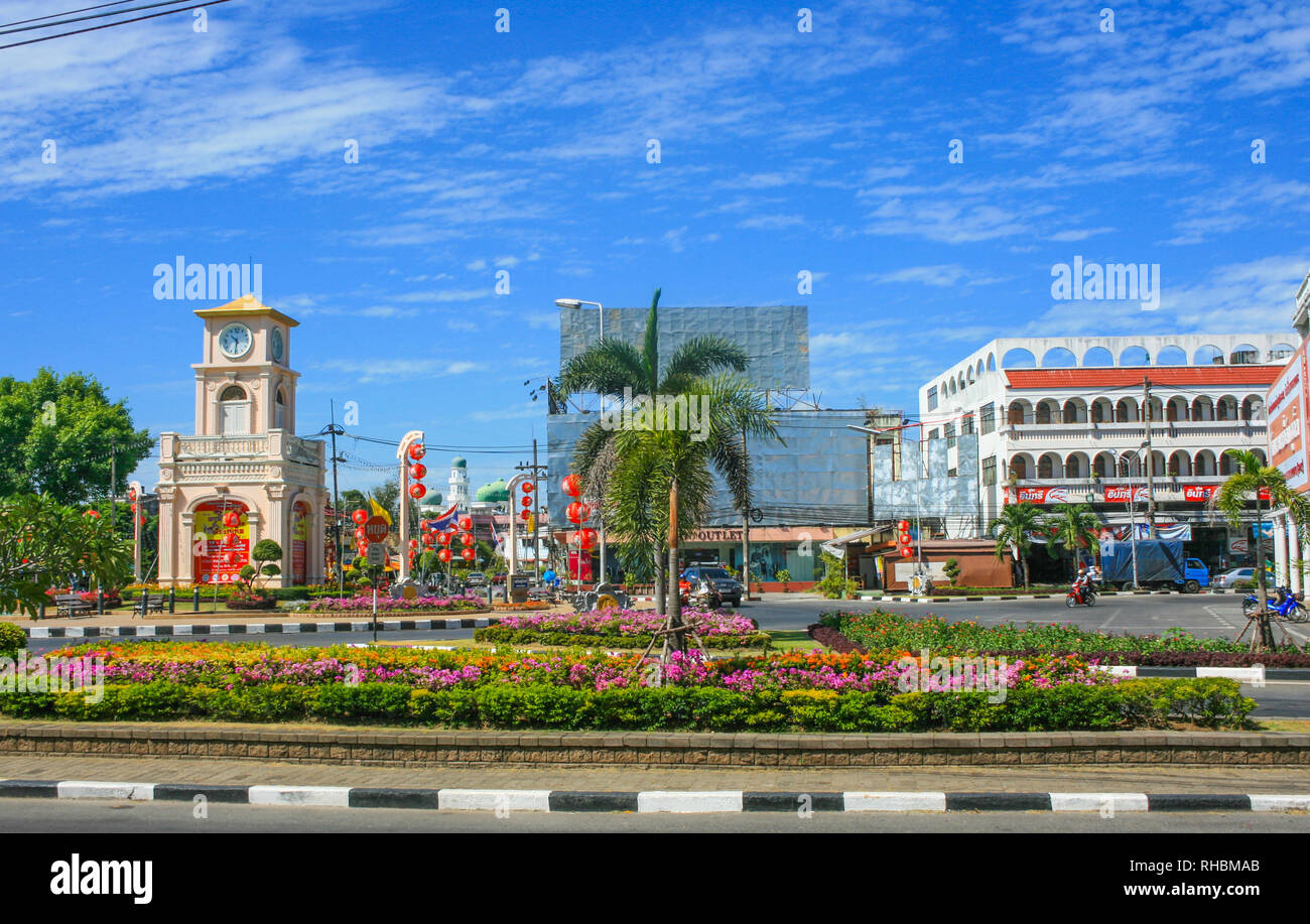 Surin Circle Tour de l'horloge, la ville de Phuket, Phuket, Thaïlande Banque D'Images