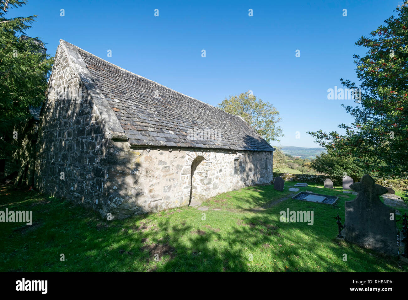 Rhychwyns st' église à Llanrhychwyn près de Wrexham dans la vallée de Conwy dans le Nord du Pays de Galles le plus ancien 6e siècle structure de l'église au Pays de Galles Banque D'Images
