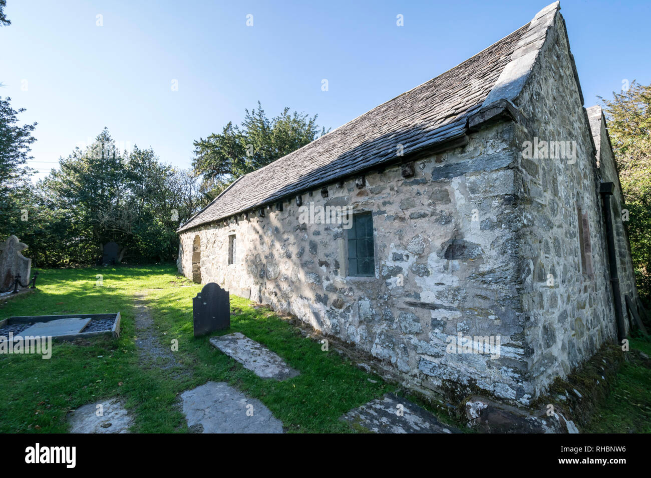 Rhychwyns st' église à Llanrhychwyn près de Wrexham dans la vallée de Conwy dans le Nord du Pays de Galles le plus ancien 6e siècle structure de l'église au Pays de Galles Banque D'Images