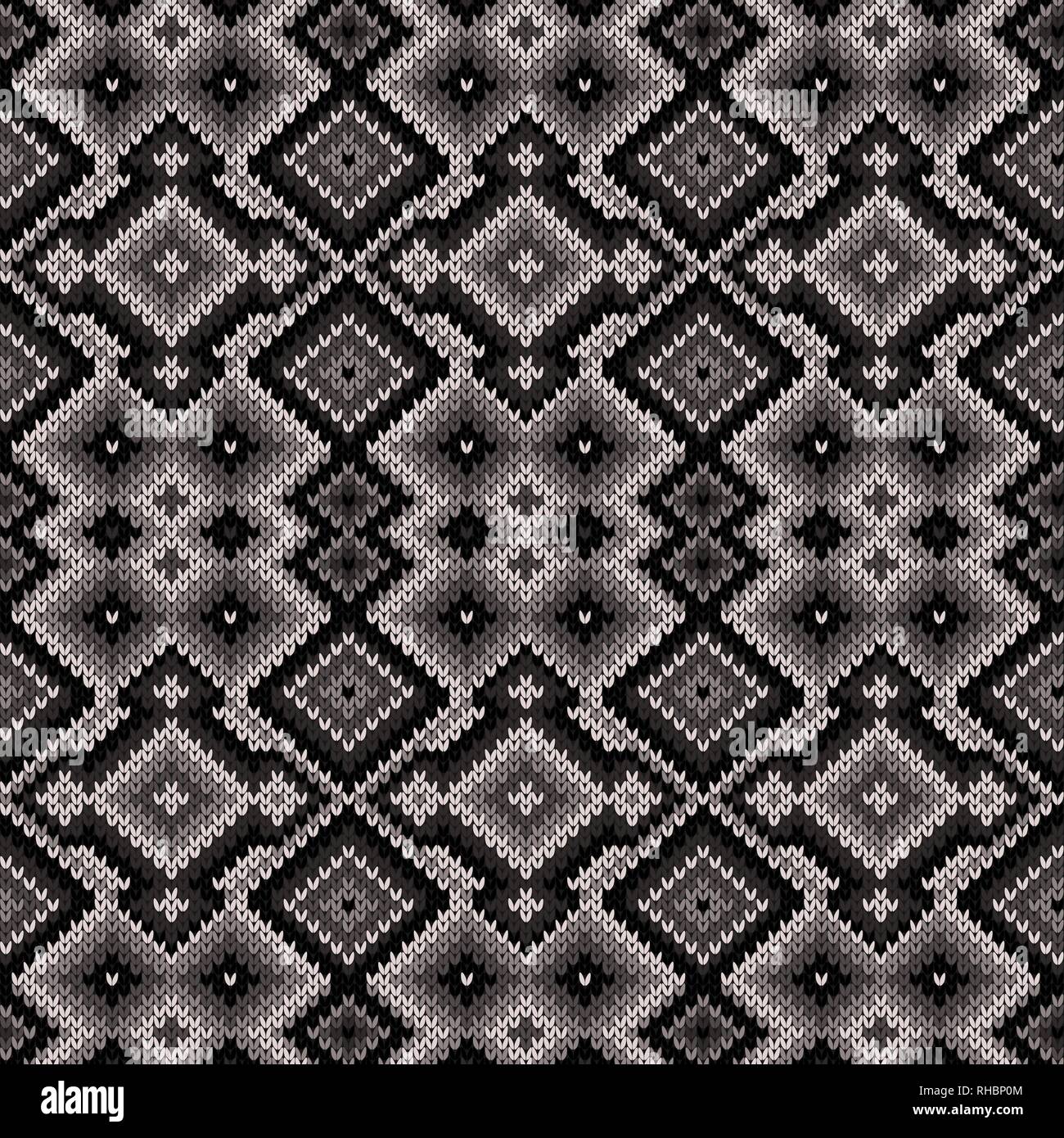 Motif ornemental sans couture tricot dans des teintes monochromes, modèle vecteur comme une texture de tissu Illustration de Vecteur