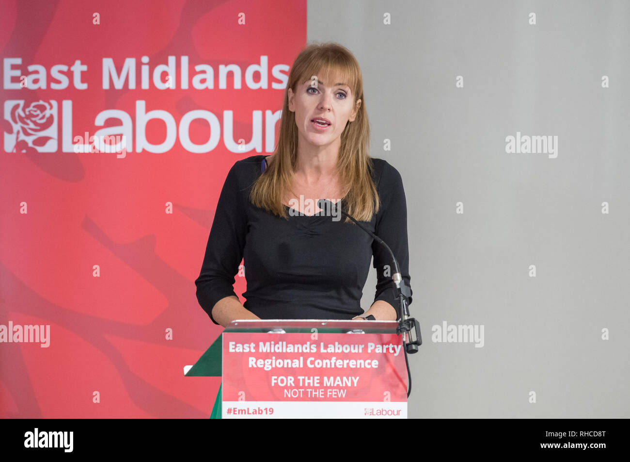 Congrès du Parti travailliste, East Midlands, Nottingham, 2019 Nottinghamshire, Angleterre, Royaume-Uni. 2ème. Février, 2019. L'ombre du travail secrétaire d'éducation Angela Rayner député débattre sur le Service de l'éducation nationale, un élément clé de la politique du Parti du travail avec les membres du parti à l'East Midlands conférence du parti travailliste en 2019. Alan Beastall/Alamy Live News Banque D'Images