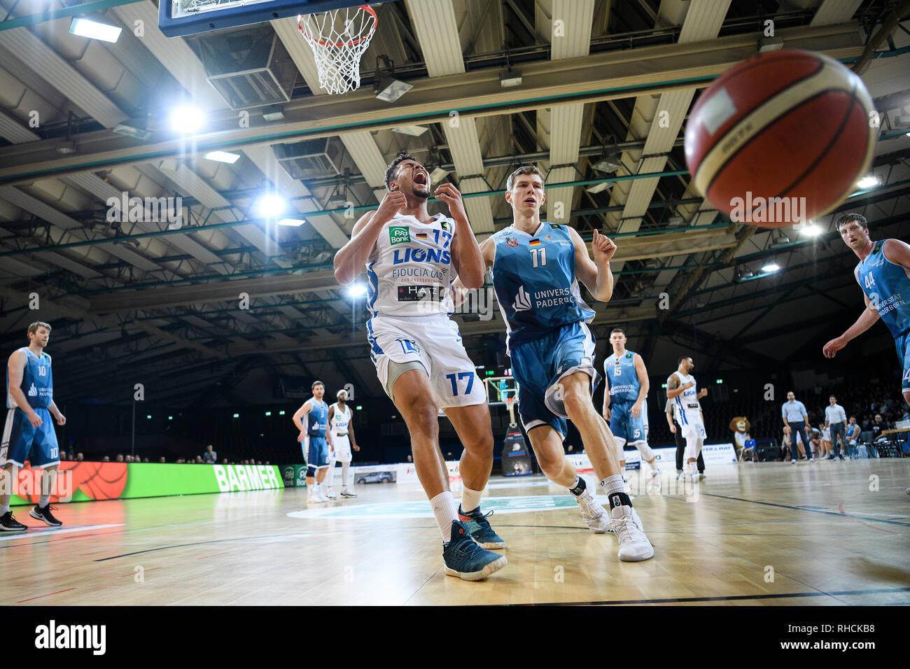 Karlsruhe, Allemagne. 09Th Feb 2019. Noah Kamdem (Lions) est contrarié, frustré. GES/basket-ball/ProA : PSK Lions - Baskets Paderborn, 02.02.2019 - dans le monde de l'utilisation | Credit : dpa/Alamy Live News Banque D'Images