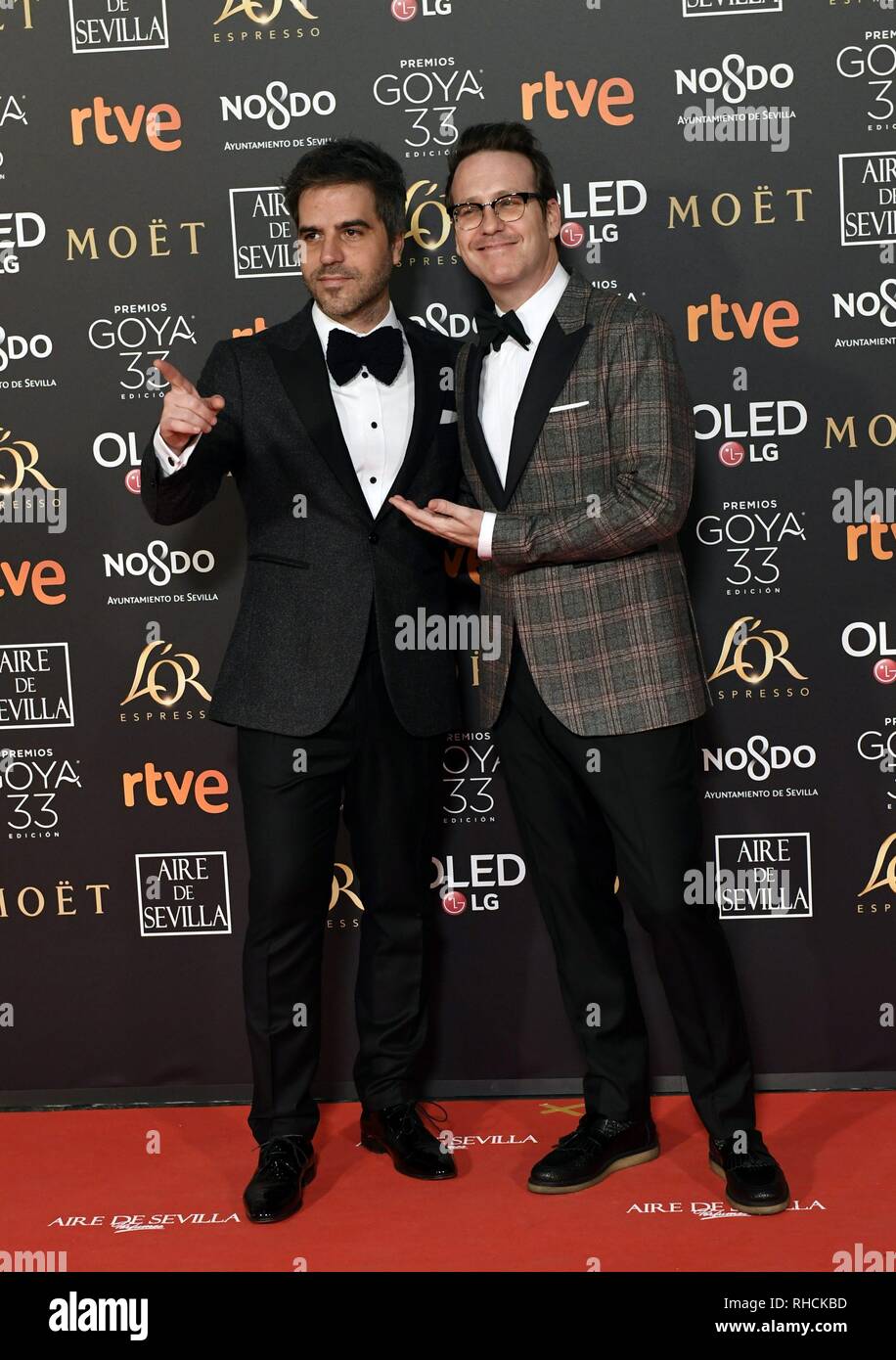 Sevilla, Espagne. Feb 2019 2ème. Ernesto acteurs Séville et Joaquin Reyes au photocall au cours de la 33e assemblée annuelle Goya Film Awards à Séville, le samedi 2 février, 2019. Credit : CORDON PRESS/Alamy Live News Banque D'Images