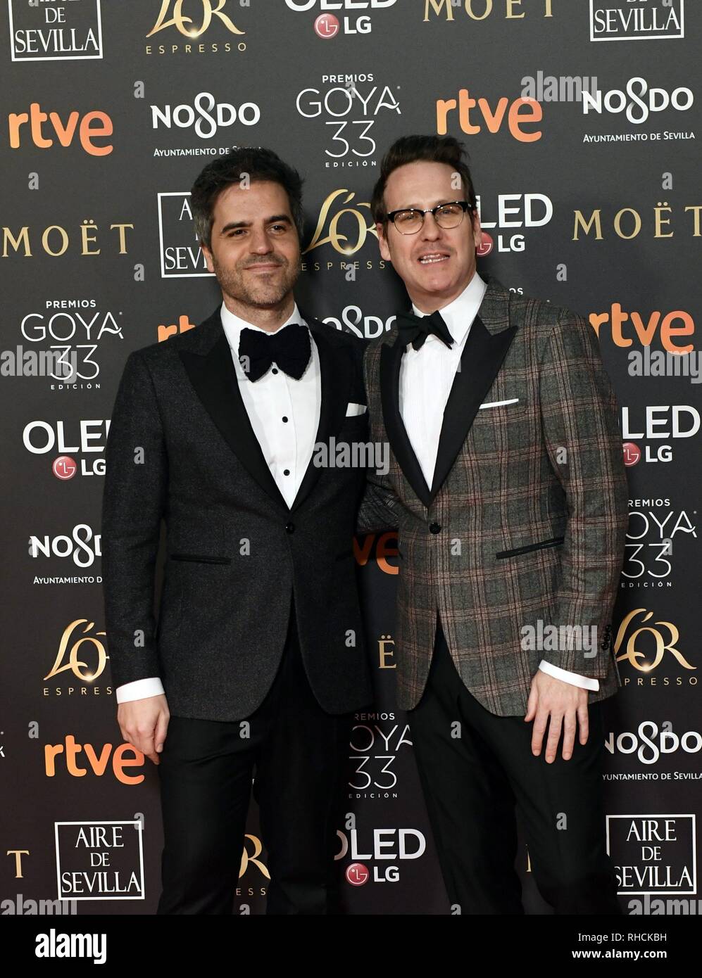 Sevilla, Espagne. Feb 2019 2ème. Ernesto acteurs Séville et Joaquin Reyes au photocall au cours de la 33e assemblée annuelle Goya Film Awards à Séville, le samedi 2 février, 2019. Credit : CORDON PRESS/Alamy Live News Banque D'Images