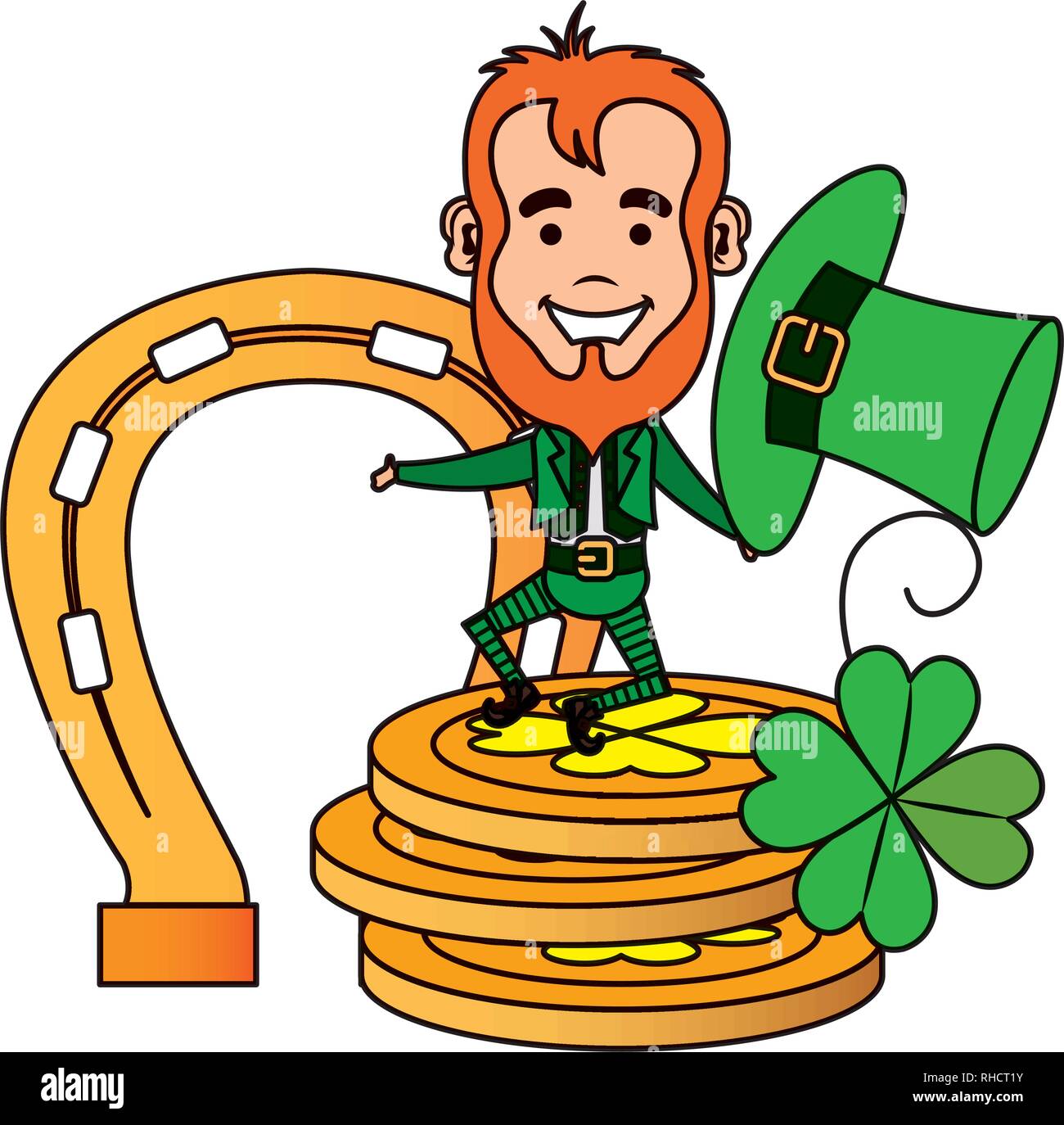 Leprechaun withhorseshoe personnage saint Patrick Illustration de Vecteur