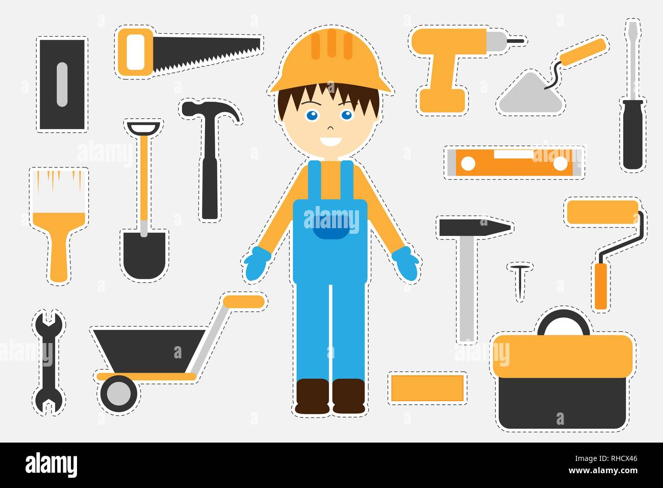 Photos de construction colorés différents pour les enfants, le plaisir de jeu pour les enfants de l'éducation préscolaire, de l'activité, définir des autocollants, vector illustration Illustration de Vecteur