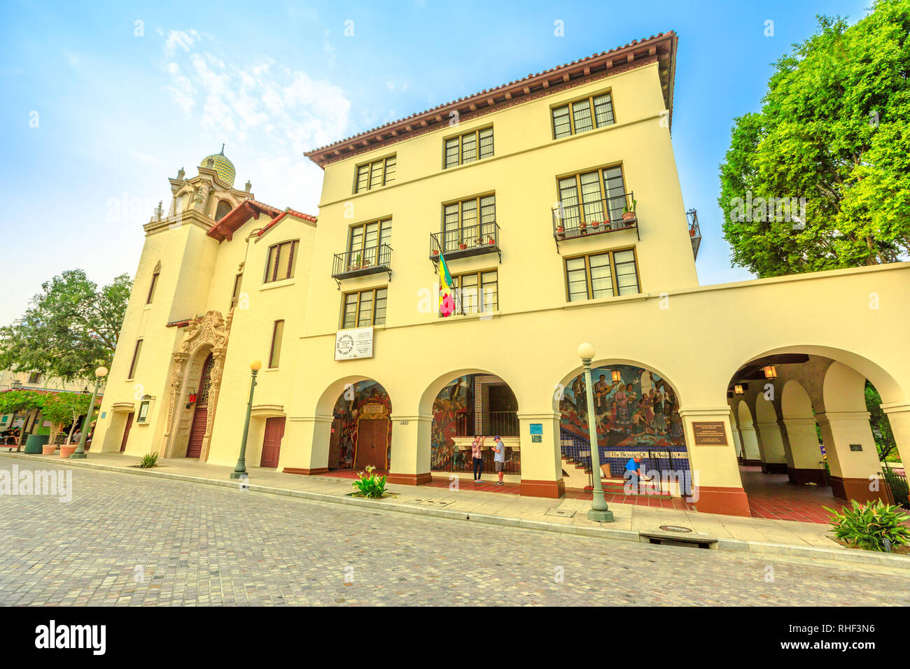 Los Angeles, California, United States - 9 août 2018 : Ancienne Église ou la Plaza Plaza United Methodist Church à El Pueblo, un parc historique d'État en Banque D'Images