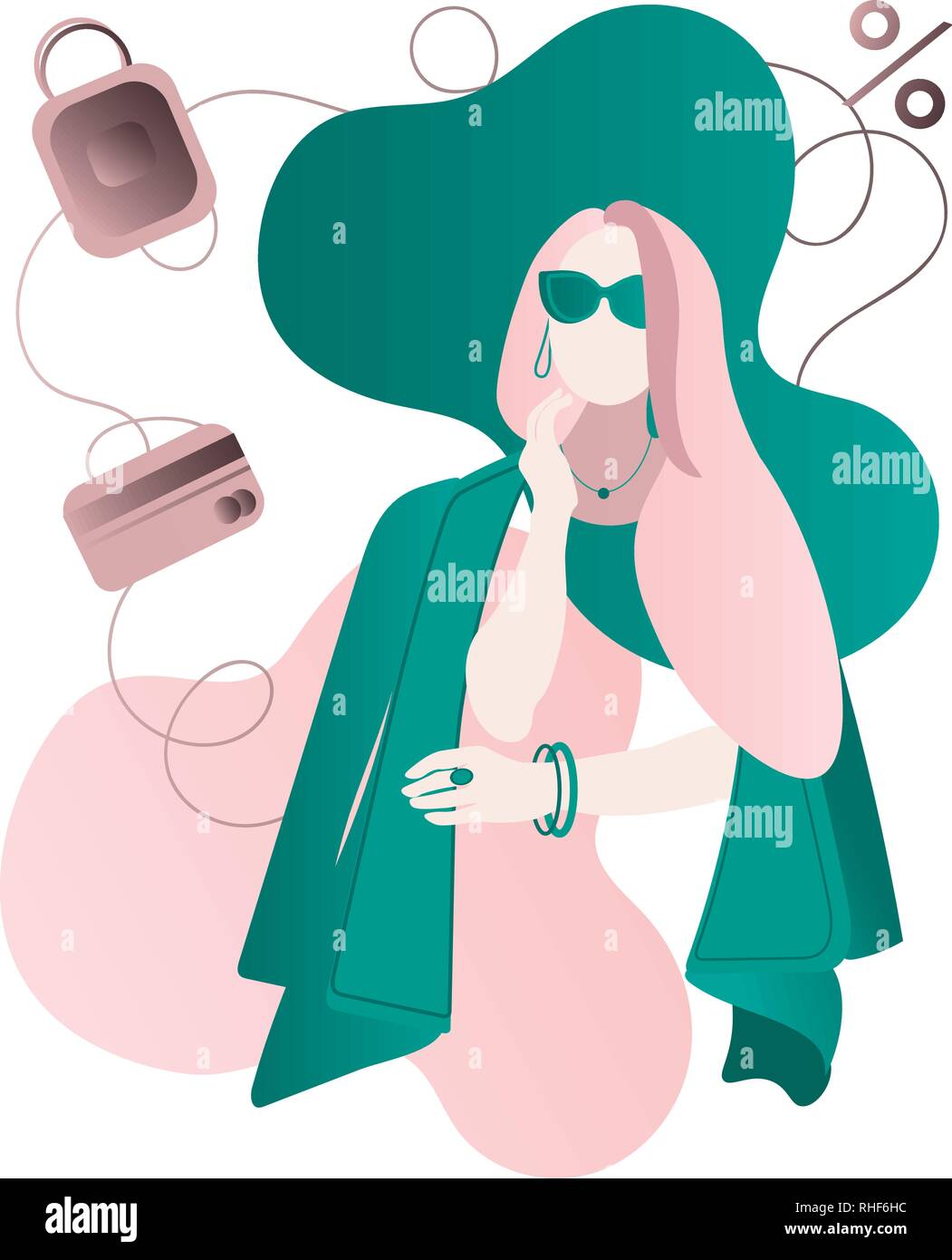 Vector illustration, style plat, différentes boutiques, promotions, achat de biens et de cadeaux, d'investir dans l'immobilier, shopping concept Illustration de Vecteur