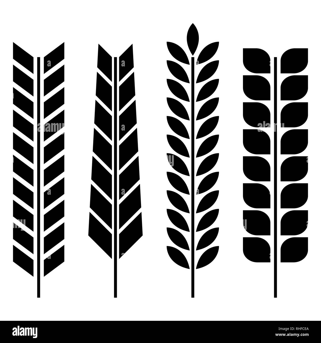 Ensemble d'épillets divers de blé. Silhouettes noires sur fond blanc, vector illustration. Illustration de Vecteur