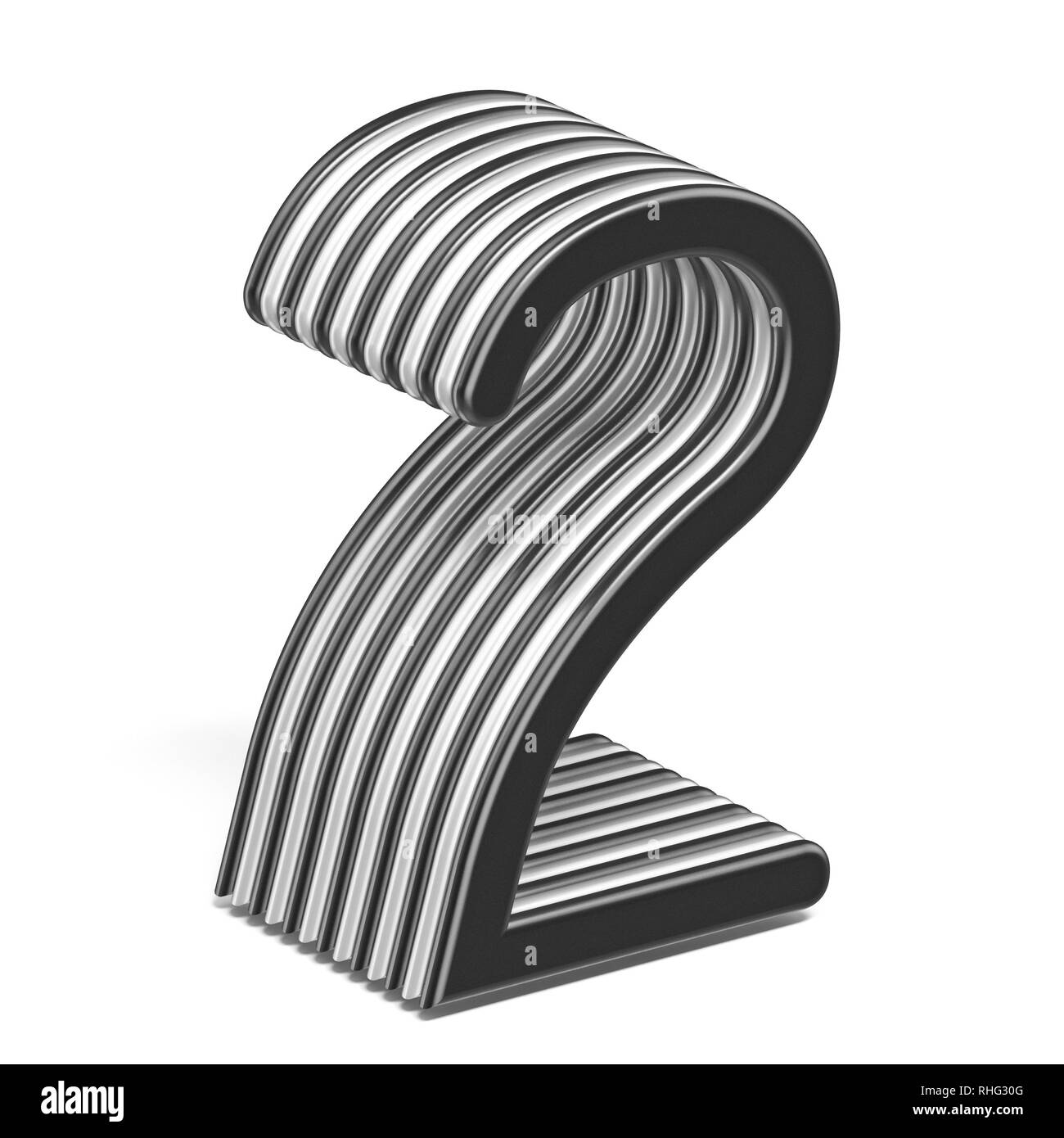 Noir et blanc numéro 2 deux couches de rendu 3D illustration isolé sur fond blanc Banque D'Images