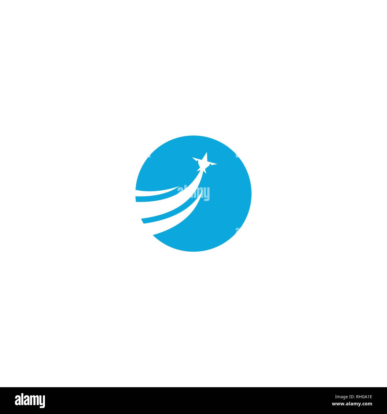 Billet d'avion à réaction avec le logo, un cercle bleu avec blanc jet vers le haut zoom avec traînée de vapeur derrière, une illustration de jours fériés. Illustration de Vecteur