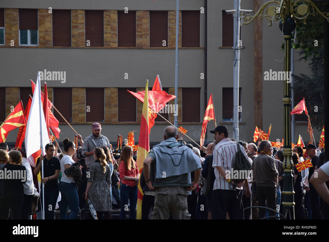 Skopje, Macédoine - Mai 2017 : Manifestations contre les foules macédonien nouvelle coalition gouvernementale. Skopje, Macédoine. Banque D'Images