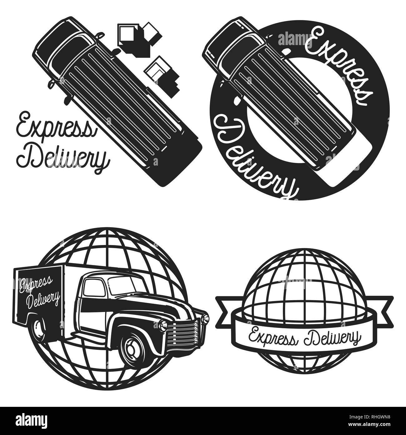 Livraison express Vintage emblèmes, étiquettes, d'écussons et d'éléments de conception. Illustration vectorielle, EPS 10 Illustration de Vecteur