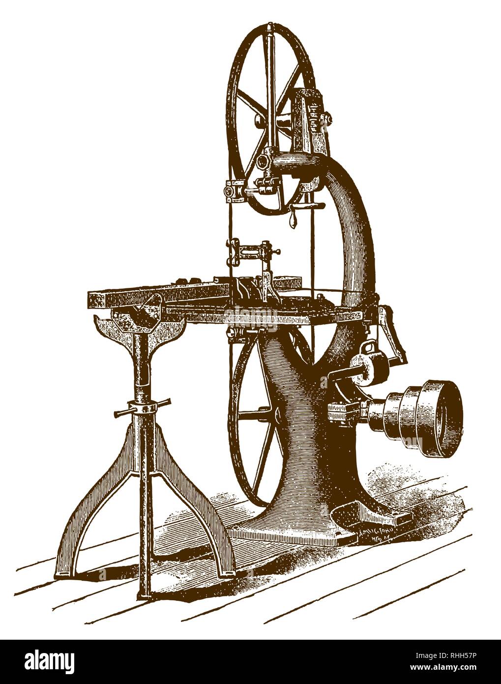 Scie à métaux historique machine (après une gravure ou la gravure du xixe siècle) Illustration de Vecteur