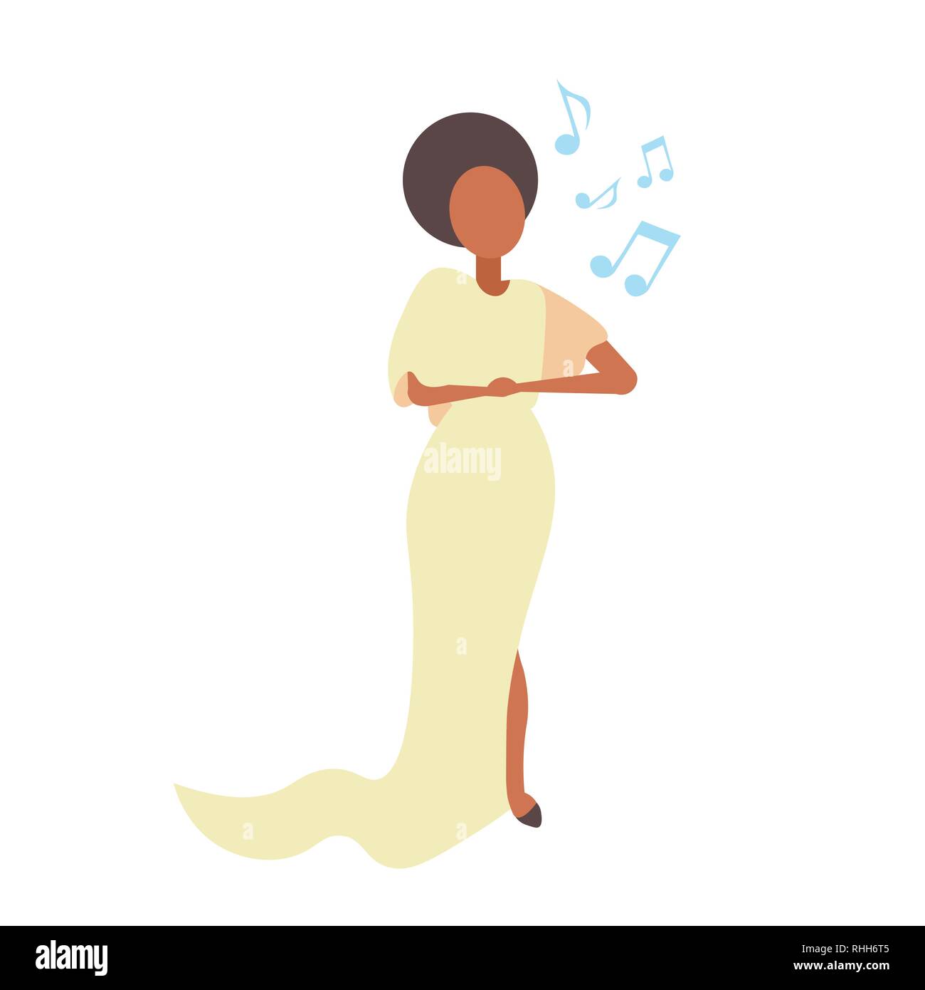 Femme élégante en robe jaune cantatrice chantant des chansons karaoké concert et musique personnage féminin concept télévision pleine longueur isolée Illustration de Vecteur