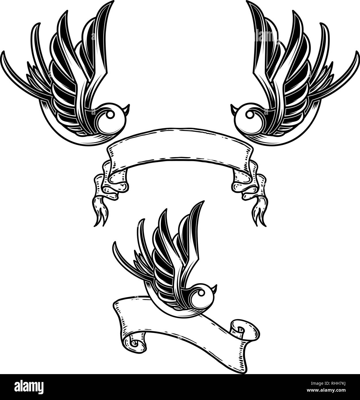 Ensemble De Style Vintage Avec Tatouage Oiseaux Avalent Et