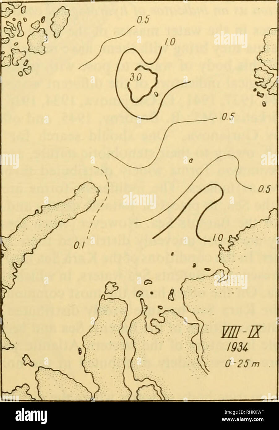 . Biologie des mers de l'URSS. Biologie Marine -- Union soviétique ; l'Hydrologie -- Union soviétique. Fig. 99a, b. Répartition quantitative du phytoplancton (g/m3) dans la mer de Kara, août-septembre 1934 (Usachev, 1946).. Fig. 99c. Distribution de la biomasse de phyto- plancton dans la mer de Kara, en fonction des matériaux de l'expédition de la glace- Sedov disjoncteur de l'Institut arctique (août-septembre, 1934. Pour les 0 à 25 mètres, g/m3) (Usachev, 1941).. Veuillez noter que ces images sont extraites de la page numérisée des images qui peuvent avoir été retouchées numériquement pour plus de lisibilité - coloration et l'appea Banque D'Images