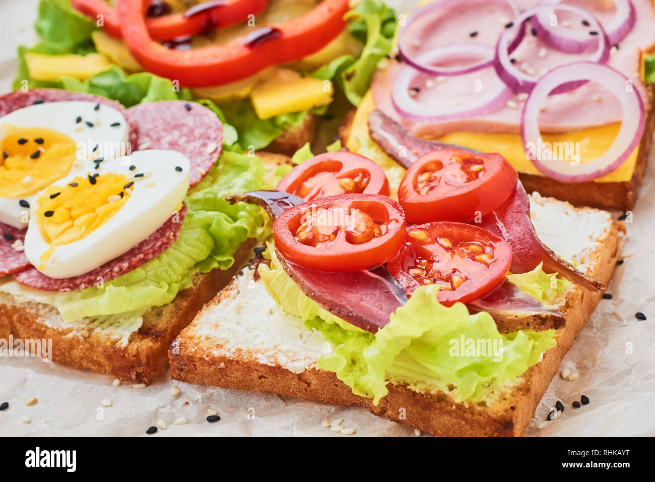 Différents types de sandwich sur fond blanc Banque D'Images