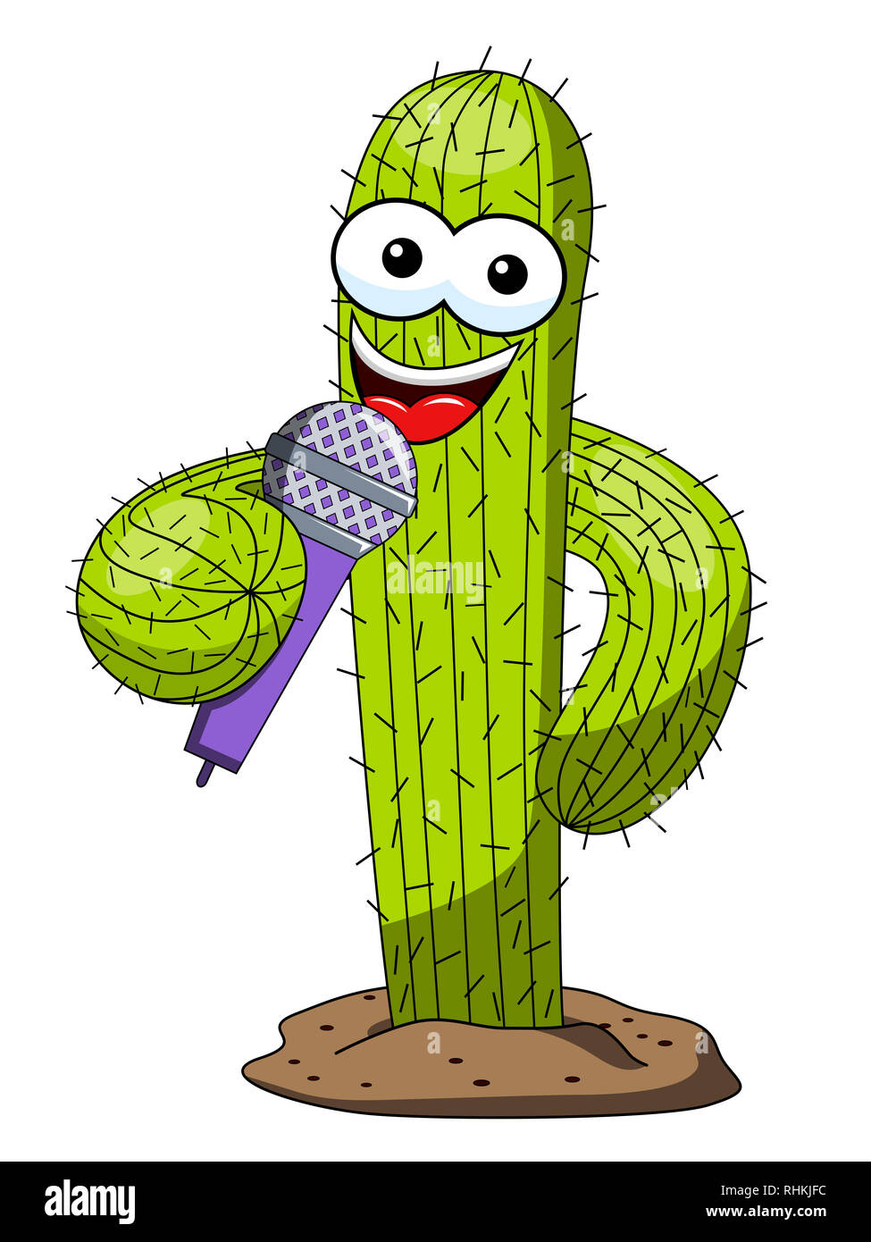 Funny cartoon Cactus vecteur de caractères L'orateur microphone chant isolated on white Banque D'Images