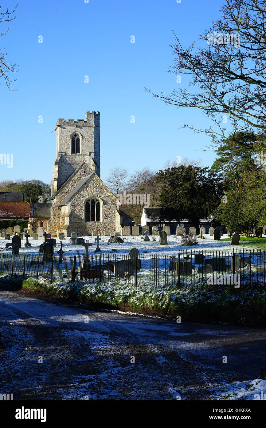 All Saints Church, Willian, dans l'hiver Banque D'Images