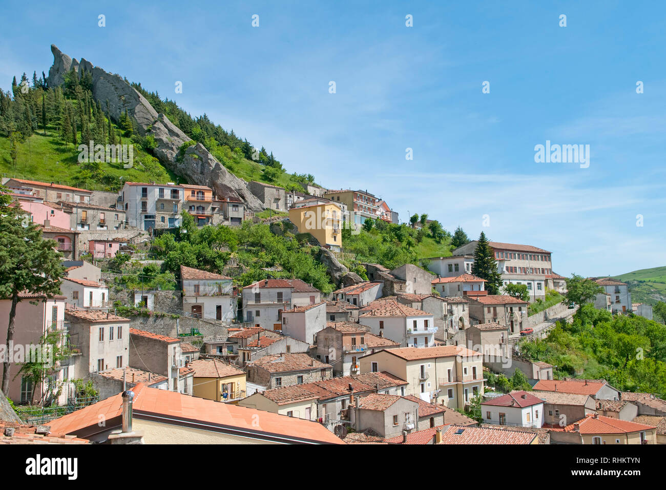 Pietrapertosa - vue panoramique de la ville et la vallée, Basilicate, Italie Banque D'Images