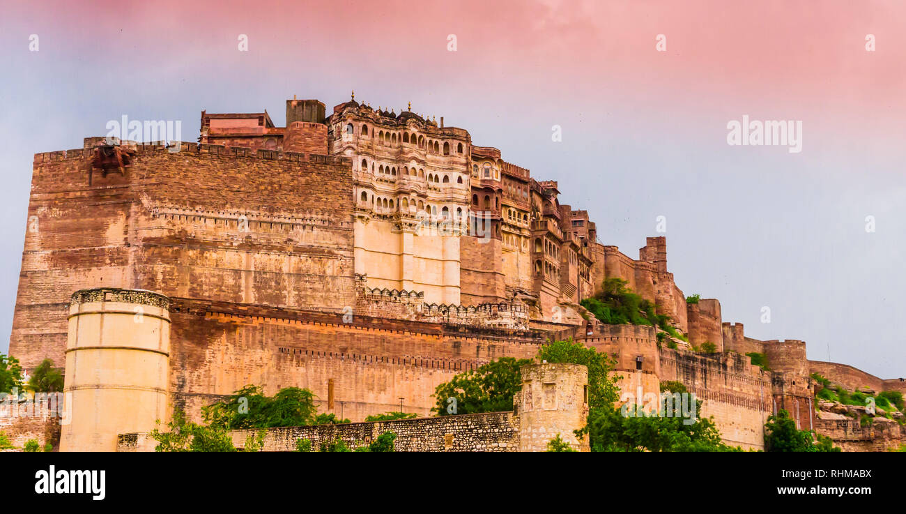 Vue panoramique de fort Mehrangarh, Jodphur, Rajasthan, Inde Banque D'Images