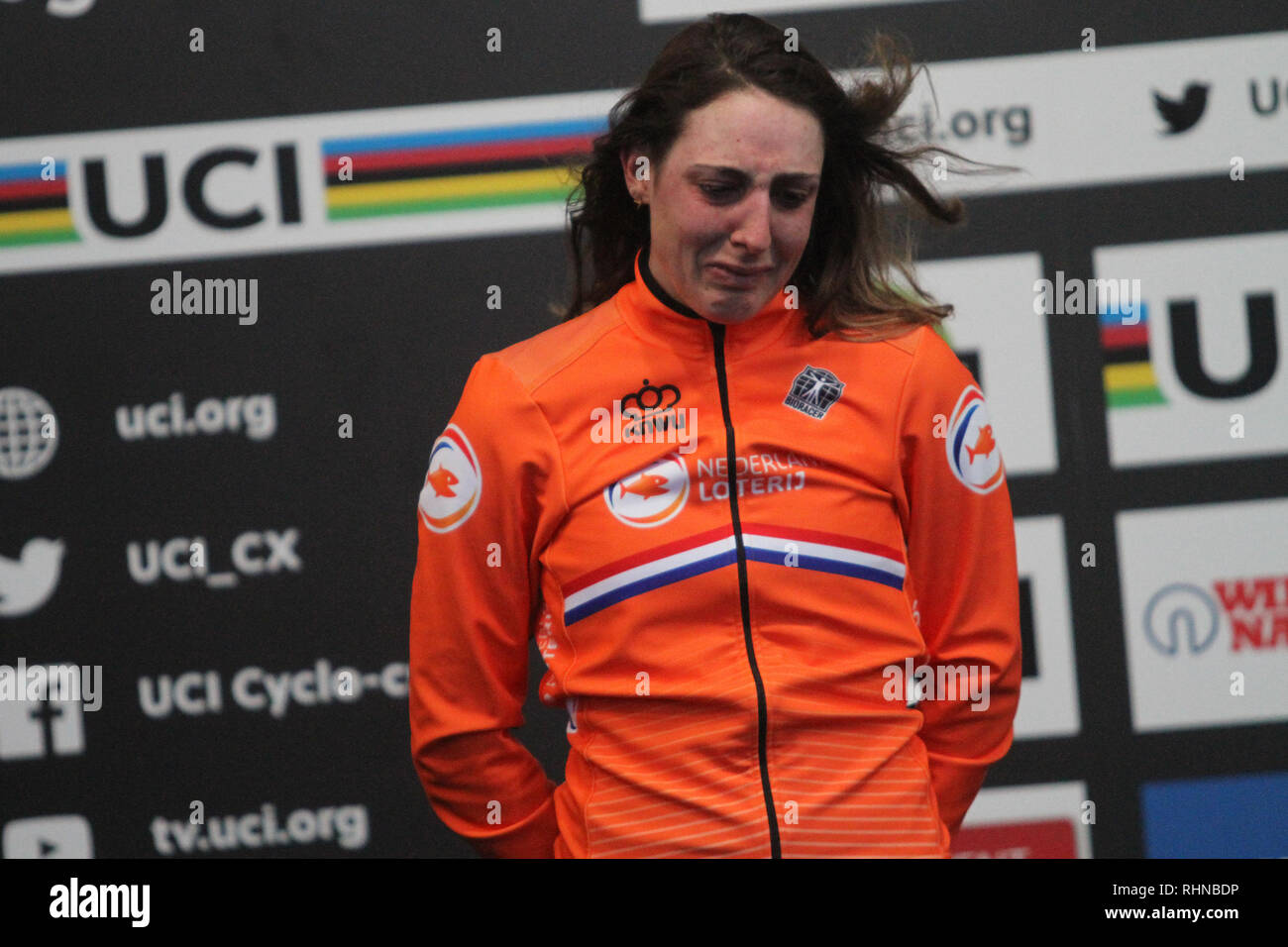 02-02-2019 : WK wielrennen : Veldrijden : Bogense : Lucinda Brand thrilling na het halen van de medaille zilver : Crédit photos Orange/Alamy Live News vof Banque D'Images