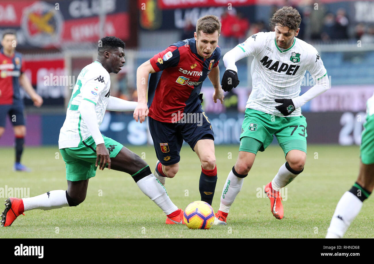 Gênes, Italie. 06Th Feb 2019. Foto LaPresse - Tano Pecoraro 03 02 2019 - Genova (Italia) Sport Calcio Genoa vs Sassuolo Campionato di Calcio Serie A TIM 2018/2019 - Stade "Luigi Ferraris" nella foto : Lukas lerager LaPresse Photo - 03 février 2019 Pecoraro Tano Ville Genova (Italie) - Sport Soccer vs Gênes Sassuolo Football Ligue Championnat Italien UN TIM 2018/2019 - "Luigi Ferraris" stade dans la pic : lerager lukas Crédit : LaPresse/Alamy Live News Banque D'Images