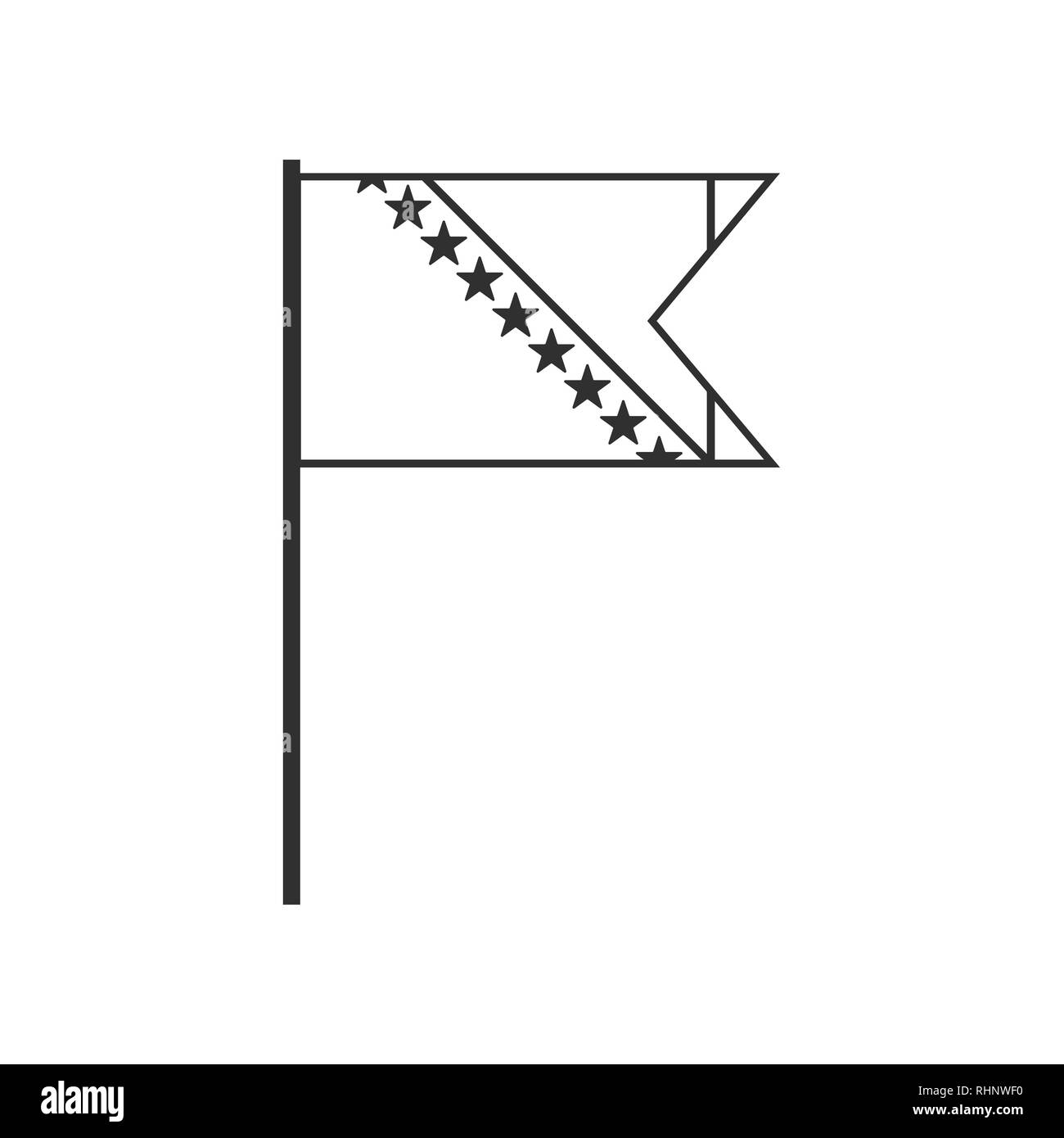 L'icône du drapeau de la Bosnie-Herzégovine en contour noir modèle plat. Date de l'indépendance ou de la fête nationale. Illustration de Vecteur