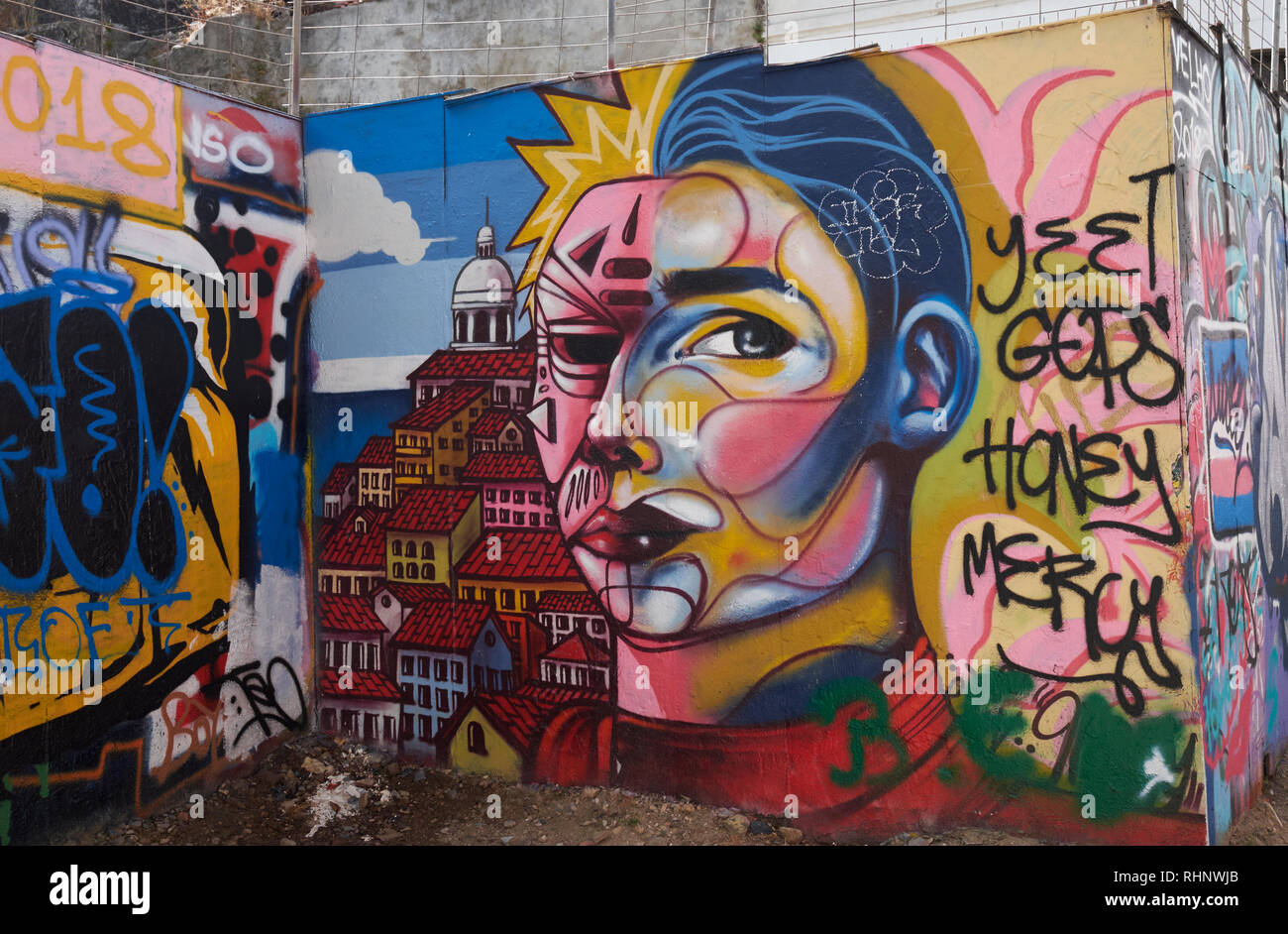 Galerie d'Art Urbain (Galeria de Arte Urbana), Calçada da Glória, Lisbonne, Portugal. Banque D'Images