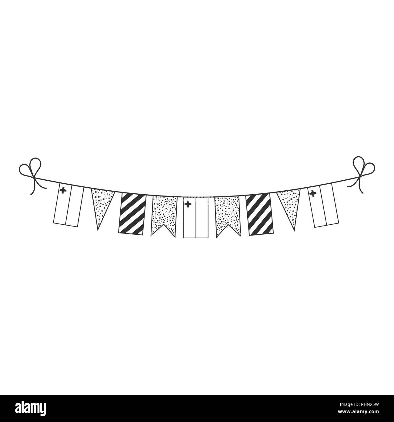 Drapeaux décorations bunting pour Malte de la fête nationale en contour noir modèle plat. Date de l'indépendance ou de la fête nationale. Illustration de Vecteur