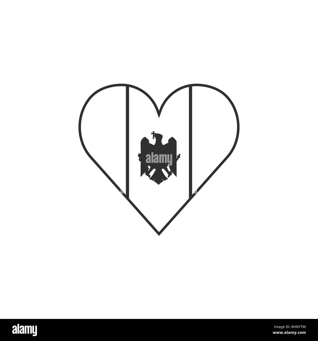 L'icône du drapeau de la Moldavie un cœur en contour noir modèle plat. Date de l'indépendance ou de la fête nationale. Illustration de Vecteur