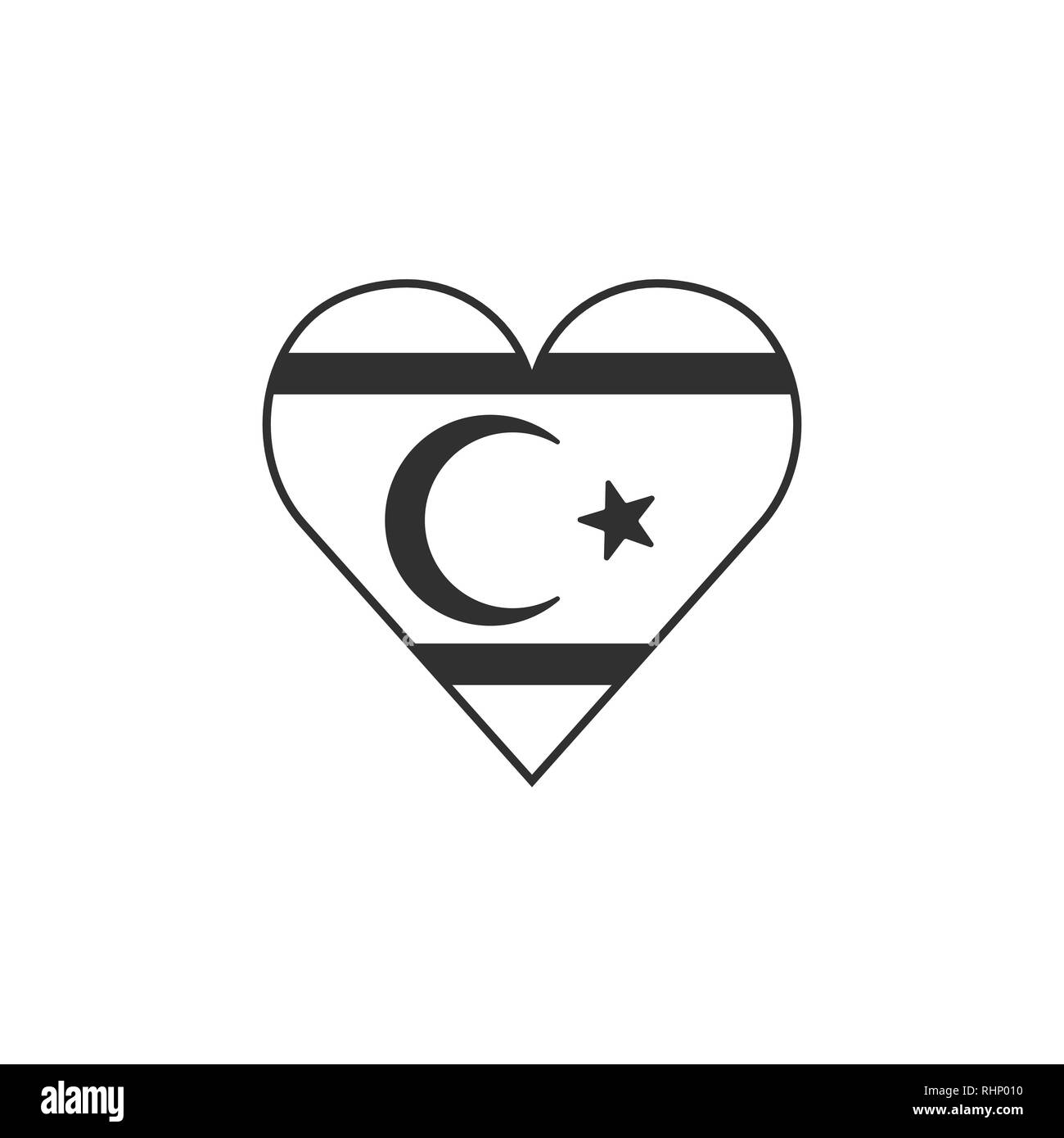 L'icône du drapeau de Chypre du Nord forme de coeur en contour noir modèle plat. Date de l'indépendance ou de la fête nationale. Illustration de Vecteur