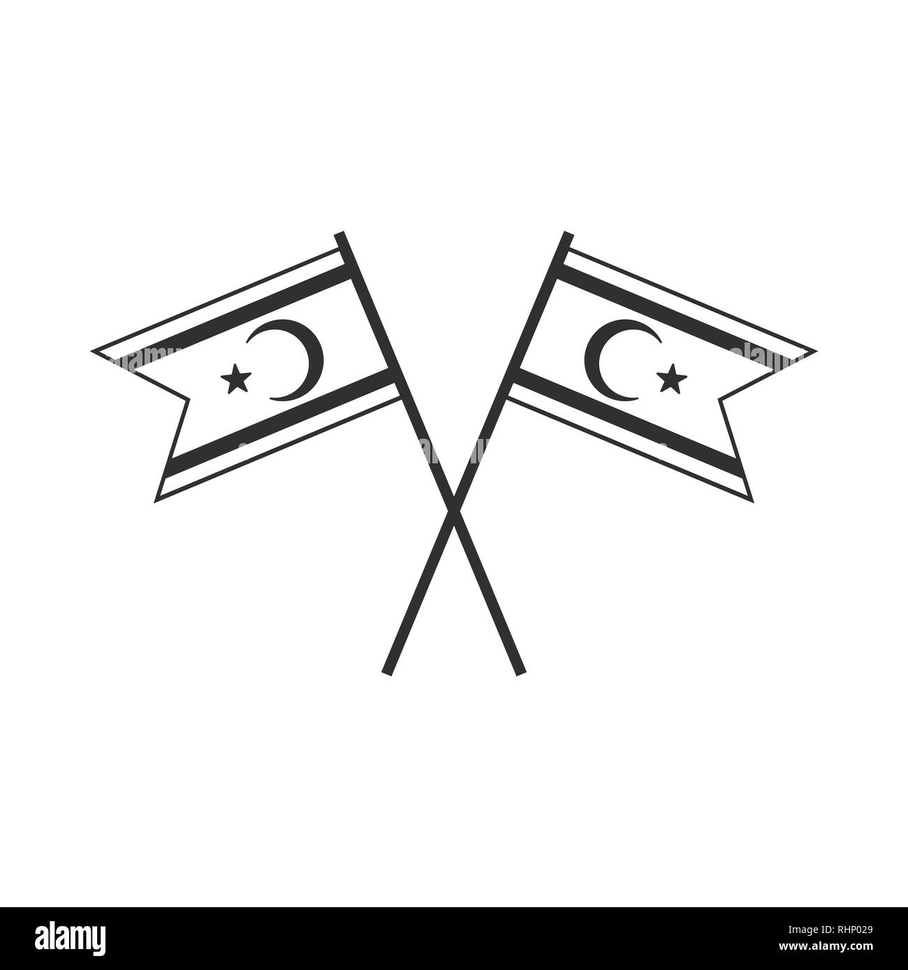 L'icône du drapeau de Chypre du Nord contour noir modèle plat. Date de l'indépendance ou de la fête nationale. Illustration de Vecteur