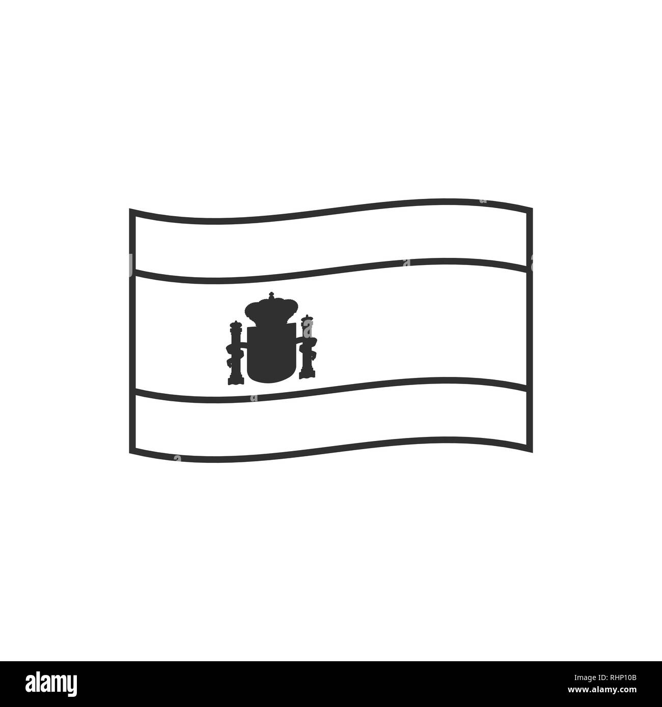 L'icône du drapeau de l'Espagne contour noir modèle plat. Date de l'indépendance ou de la fête nationale. Illustration de Vecteur