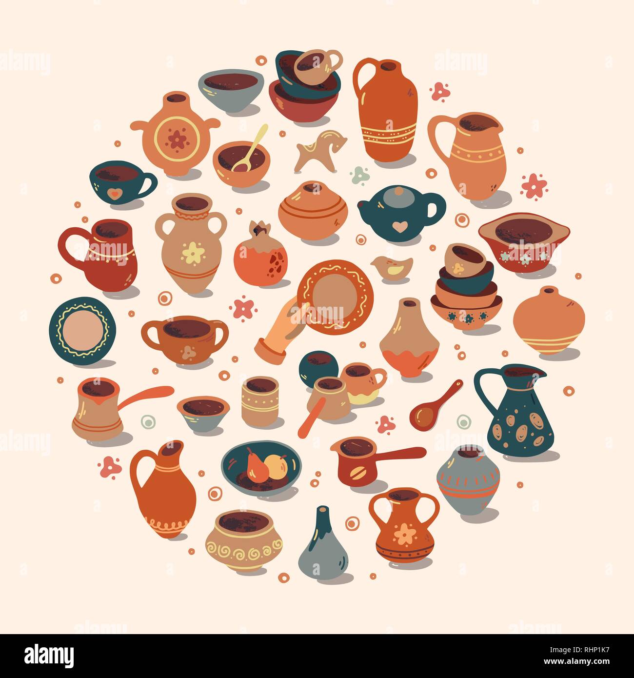 Atelier de poterie, céramique illustration bannière classes. L'icône de la ligne du vecteur d'argile studio tools. Main Building, sculpture de l'équipement. Art Shop circle modèle. Illustration de Vecteur