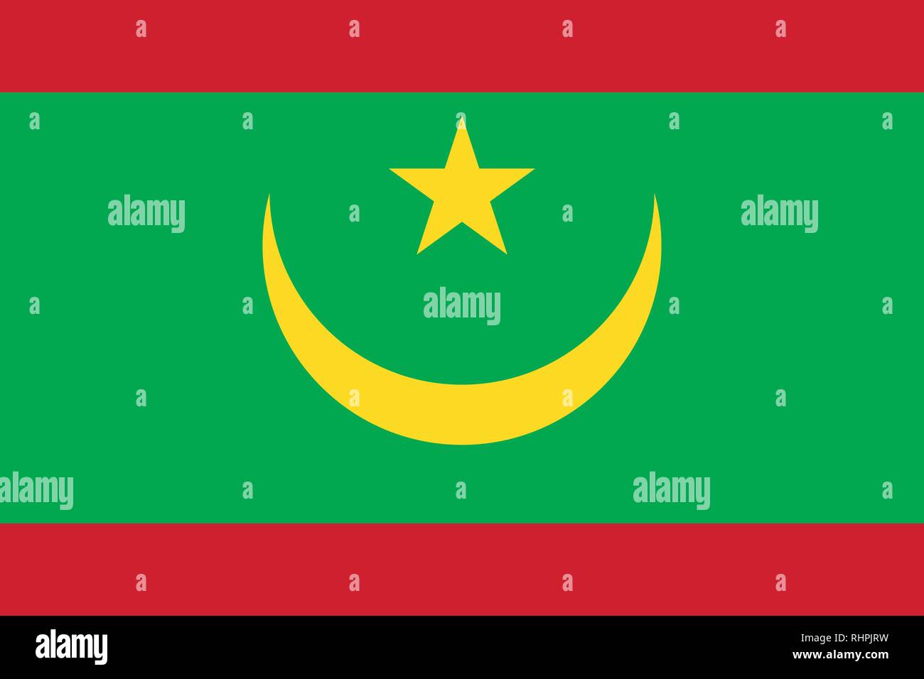 Image vectorielle de la Mauritanie Drapeau. Basé sur les langues officielles et les dimensions exactes du drapeau mauritanien (3:2) et couleurs (354C, 115C et 186C) Illustration de Vecteur