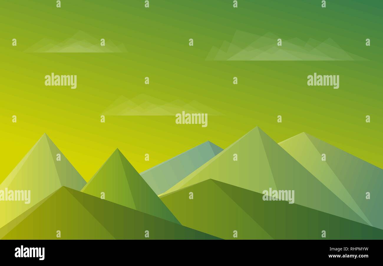 Montagnes, ciel bleu, nuages. Paysage vert du matin illustration vectorielle. Illustration de Vecteur