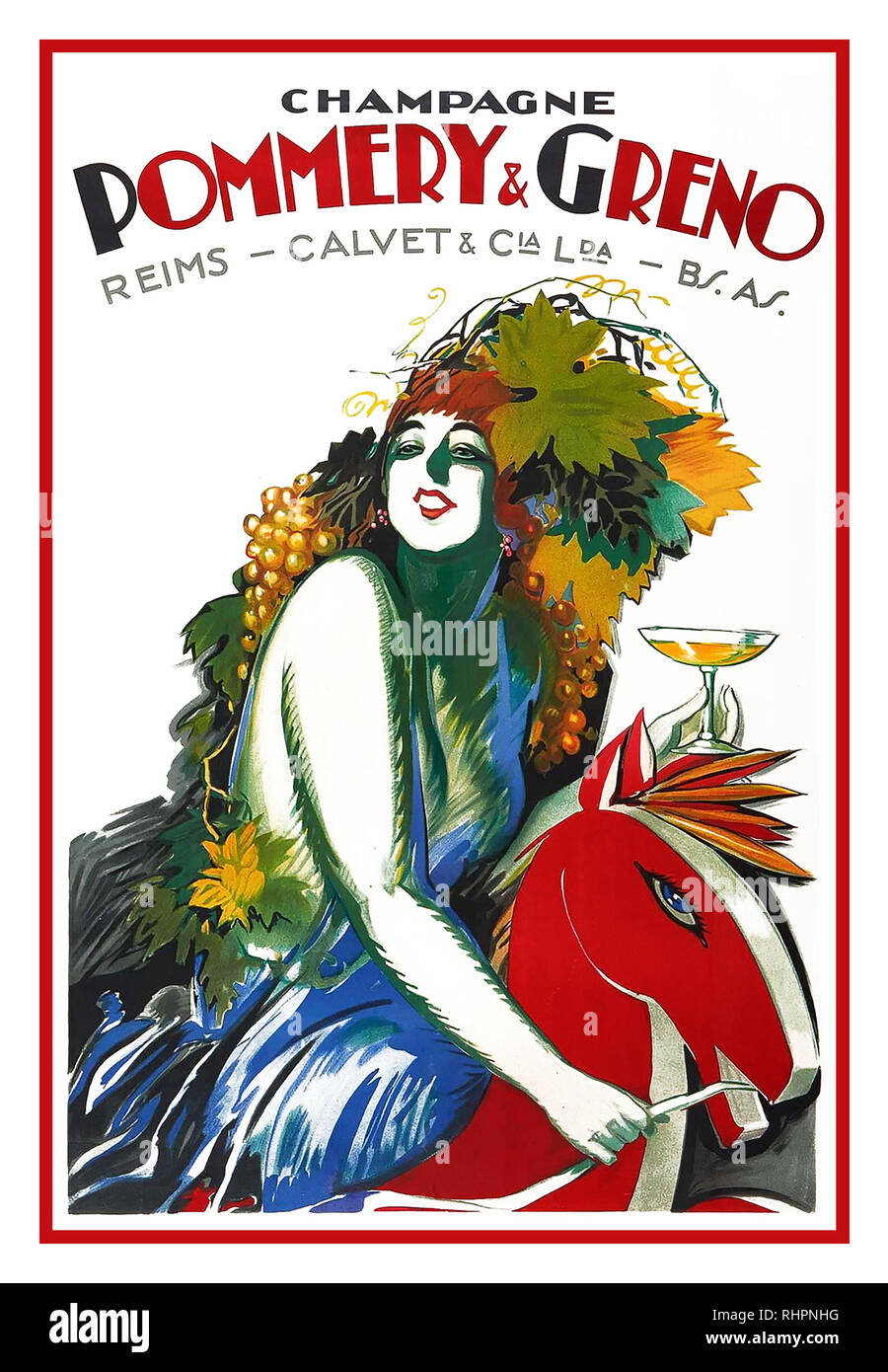 Vintage Art Deco French Champagne Pommery & Greno Champagne Affiche Poster Design et graphisme par Achille LUCIANO MAUZAN Lithographie 1925 Banque D'Images