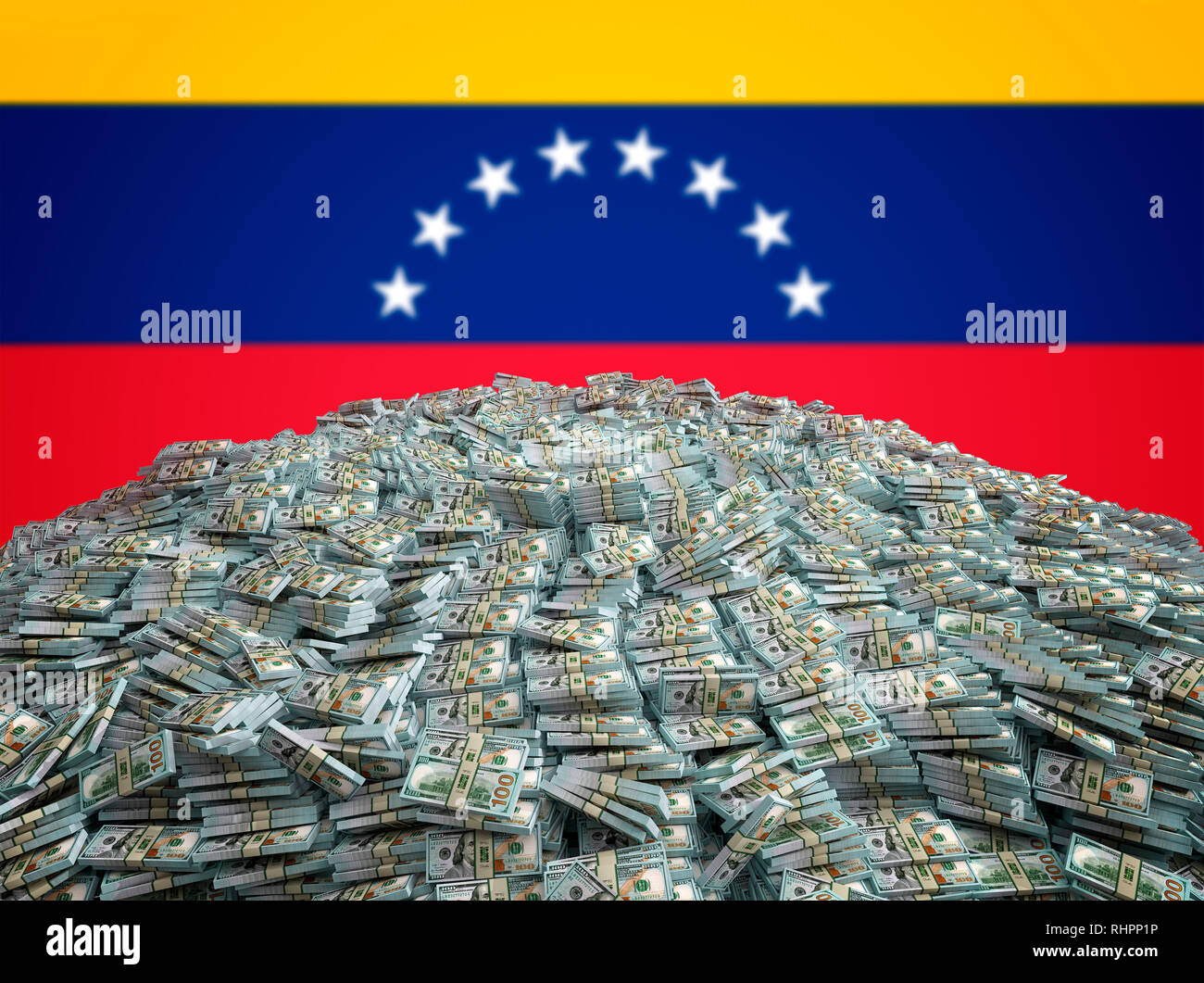Pile de nouveau 100 Dollar Bills en face de l'Venezuela
