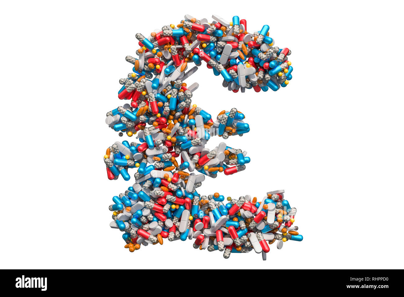 Symbole de la livre sterling depuis la médecine pilules, gélules, comprimés. Le rendu 3D isolé sur fond blanc Banque D'Images