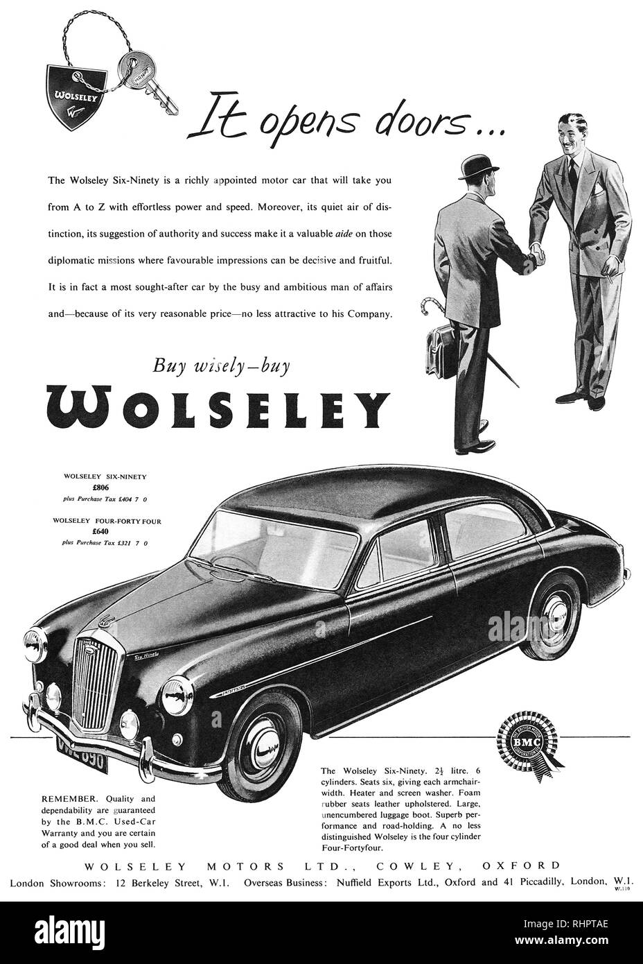 1956 La publicité pour l'Six-Ninety Wolseley motor car. Banque D'Images