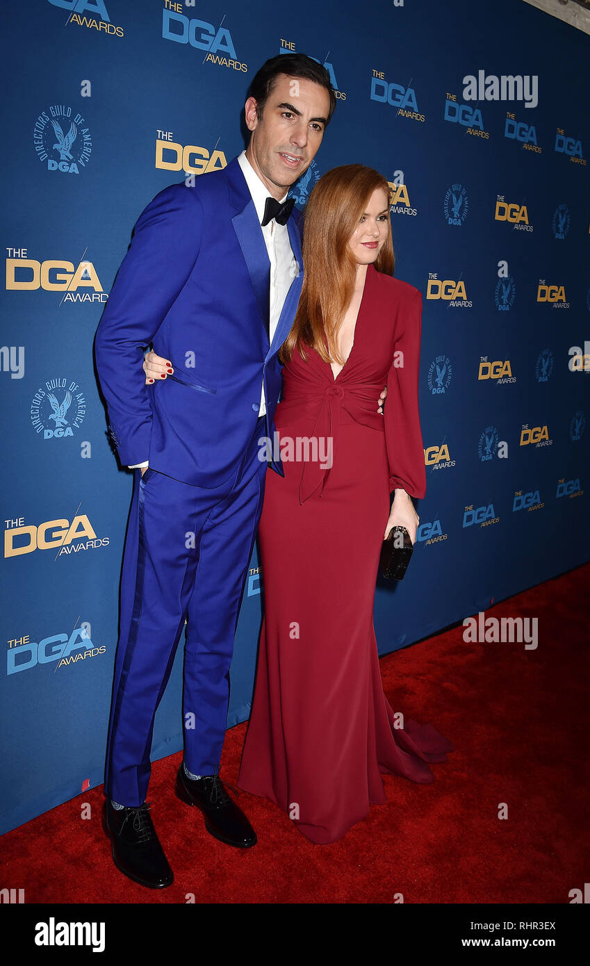 HOLLYWOOD, CA - le 02 février : Sacha Baron Cohen (L) et Isla Fisher assister à la 71e assemblée annuelle Directors Guild Of America Awards au Ray Dolby Ballroom Banque D'Images