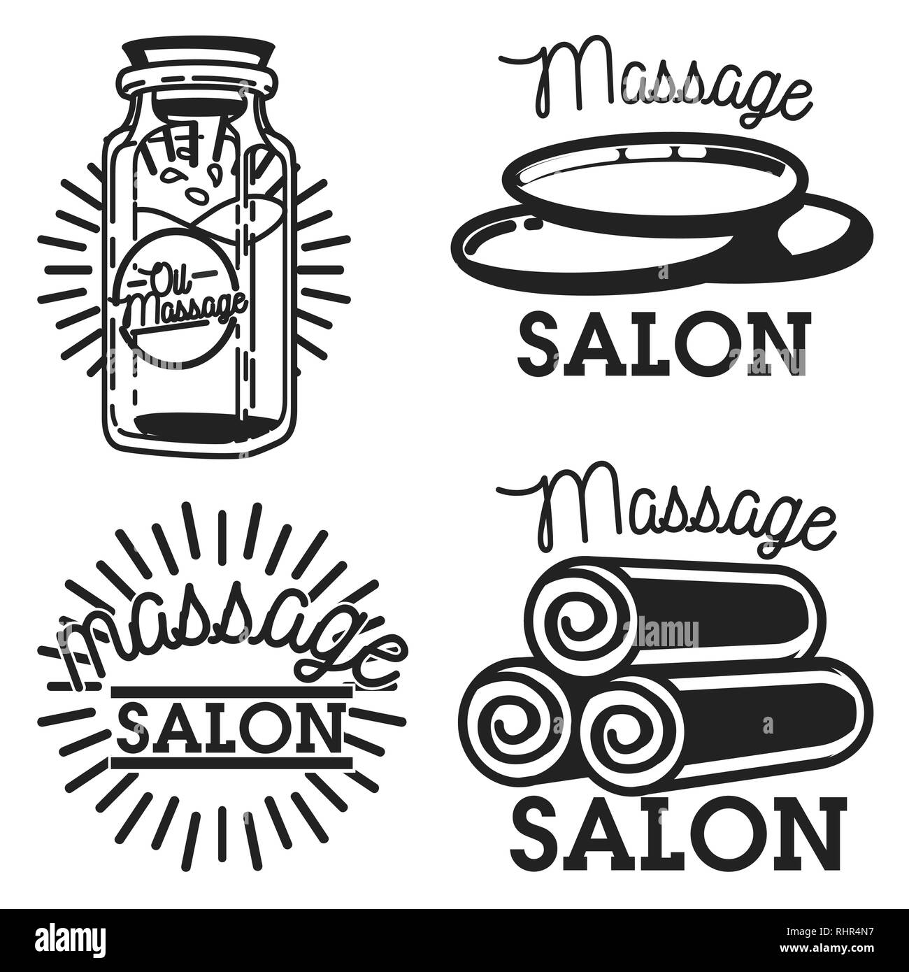 Vintage salon de massage d'emblèmes, étiquettes, d'écussons et d'éléments de conception. Illustration vectorielle, EPS 10 Illustration de Vecteur Vintage salon de massage d'emblèmes, étiquettes, d'écussons et d'éléments de conception. Illustration vectorielle, EPS 10 Illustration de Vecteur
